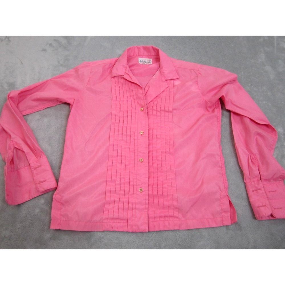 Adelaar Pintuck Shirt Womens 12 Pink Good Vintage Pleated Button Down 60s 70s